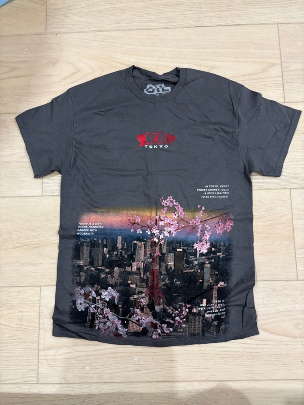 Tokyo Skyline Cherry Blossom Graphic T-Shirt — Black